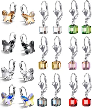 10 Pairs Dangle Earrings for women Fashion Pack- Flawless Cubic Zirconia Leverback Earrings for Teens Girls with Silver/Gold -Hoop