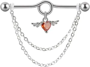 14G Heart Chain Dangle Industrial Barbell Earrings Stainless Steel Industrial Piercing Jewelry 38mm Conch Helix Cartilage Industrial Bar for Women
