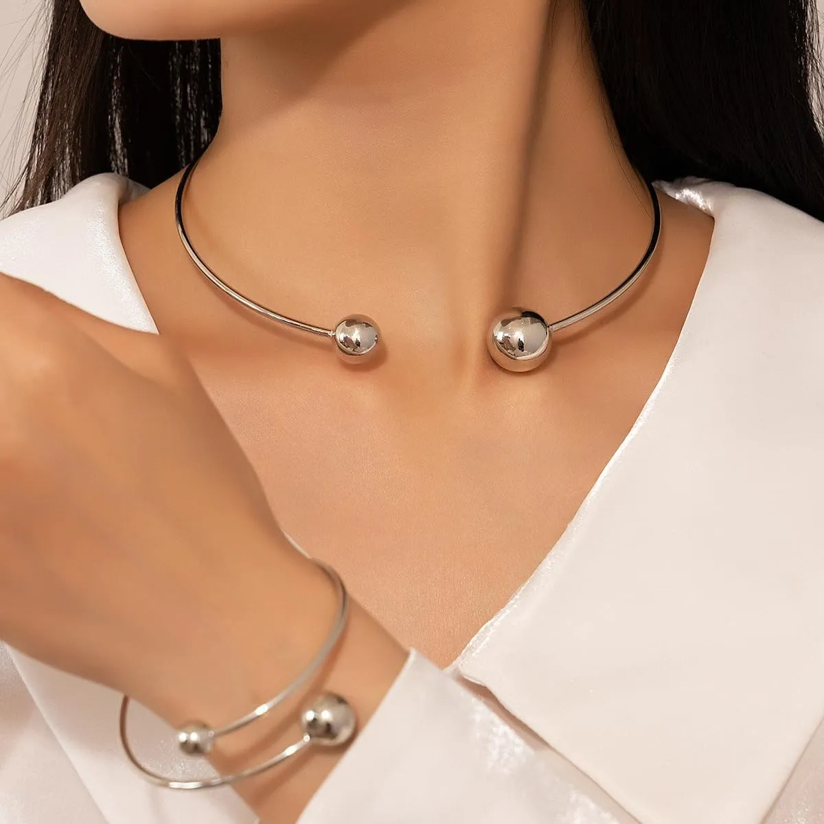 14K Gold Collar Necklace for Woman Trendy Silver Choker Necklaces for Woman Statement Open Round Collar Choker Necklace