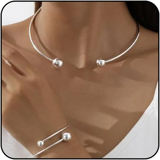 14K Gold Collar Necklace for Woman Trendy Silver Choker Necklaces for Woman Statement Open Round Collar Choker Necklace