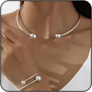 14K Gold Collar Necklace for Woman Trendy Silver Choker Necklaces for Woman Statement Open Round Collar Choker Necklace