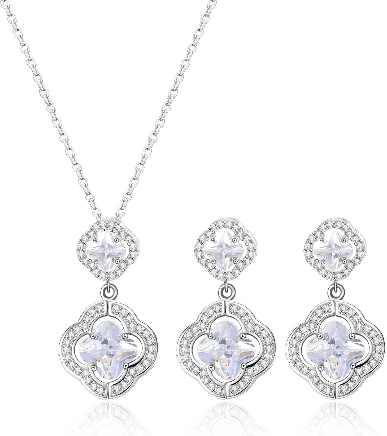 14K Gold Plated | 14K Platinum Plated Necklace for Women Necklace Earrings Set with Sparkling Zircon Inlay and Silver Post Earrings