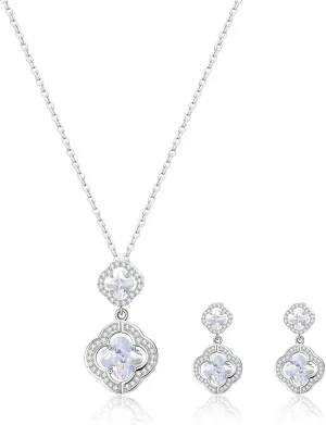 14K Gold Plated | 14K Platinum Plated Necklace for Women Necklace Earrings Set with Sparkling Zircon Inlay and Silver Post Earrings
