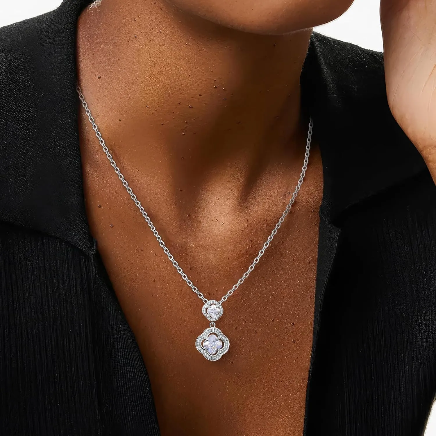 14K Gold Plated | 14K Platinum Plated Necklace for Women Necklace Earrings Set with Sparkling Zircon Inlay and Silver Post Earrings