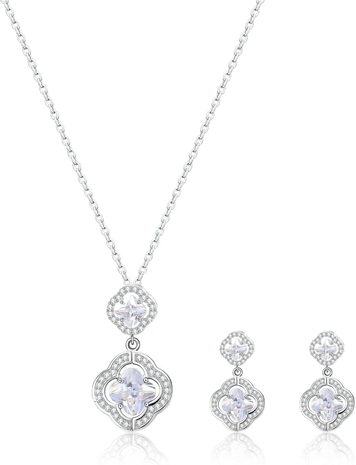 14K Gold Plated | 14K Platinum Plated Necklace for Women Necklace Earrings Set with Sparkling Zircon Inlay and Silver Post Earrings