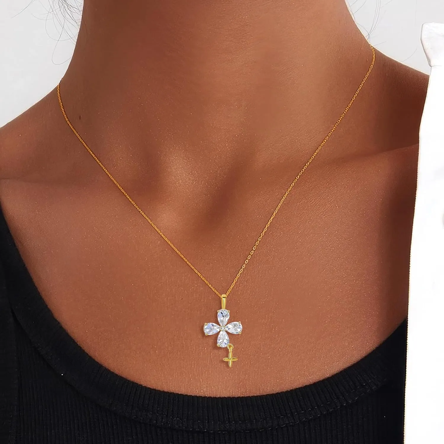 14K Gold Plated | 14K Platinum Plated Necklace for Women Necklace Earrings Set with Sparkling Zircon Inlay and Silver Post Earrings