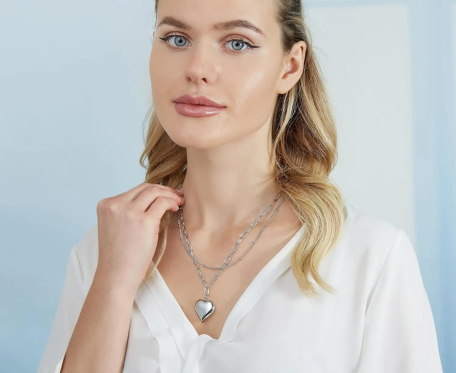 14K Gold Plated Heart Necklace, Silver Heart Necklace, Diamond Necklace, Solitaire Necklace | Adjustable Chain, Minimalist, Tiny Dainty Heart Choker Necklaces with Gift Box