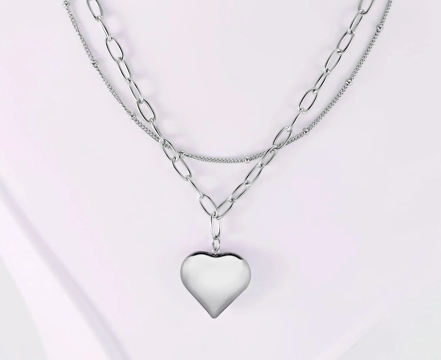 14K Gold Plated Heart Necklace, Silver Heart Necklace, Diamond Necklace, Solitaire Necklace | Adjustable Chain, Minimalist, Tiny Dainty Heart Choker Necklaces with Gift Box