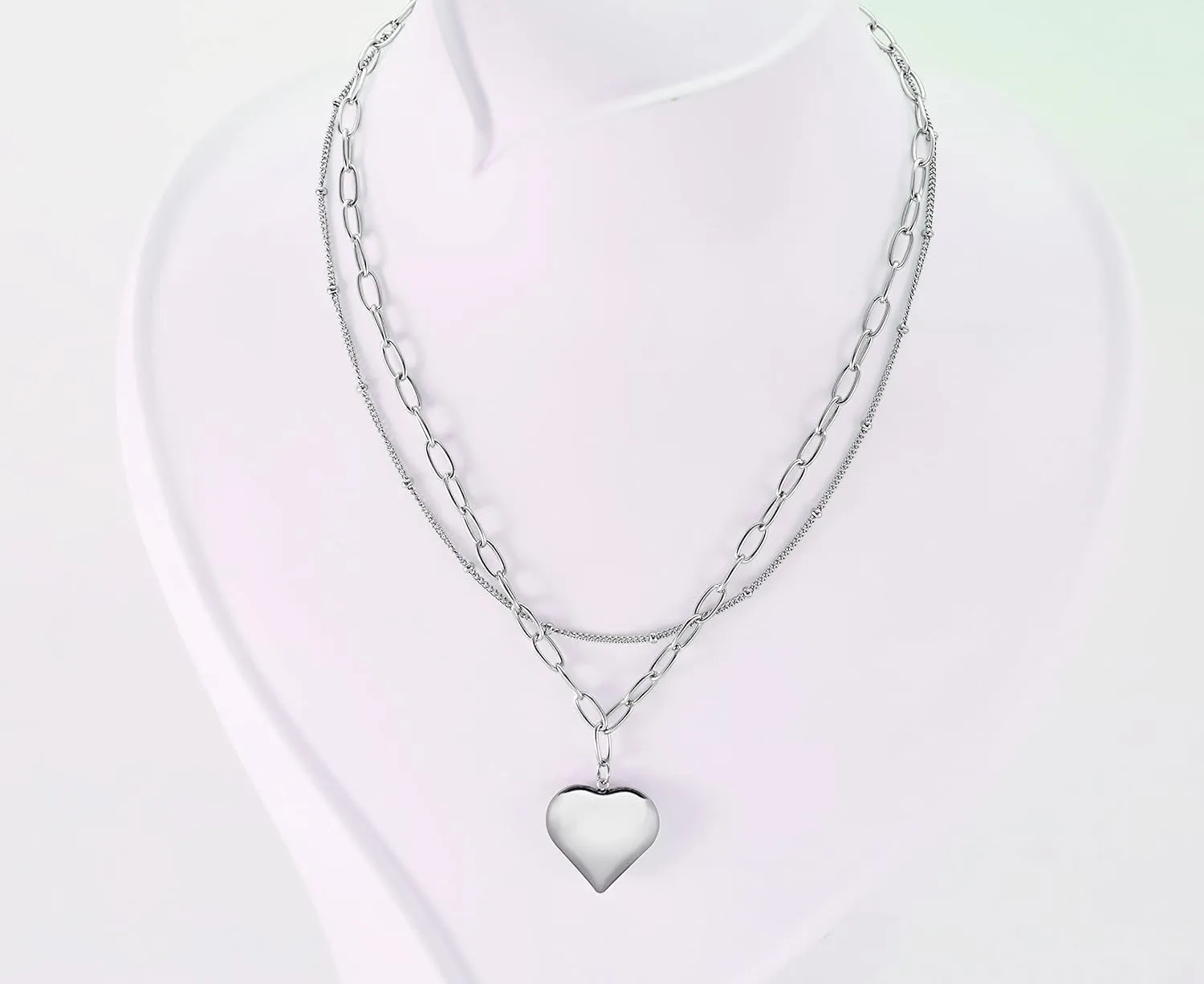 14K Gold Plated Heart Necklace, Silver Heart Necklace, Diamond Necklace, Solitaire Necklace | Adjustable Chain, Minimalist, Tiny Dainty Heart Choker Necklaces with Gift Box