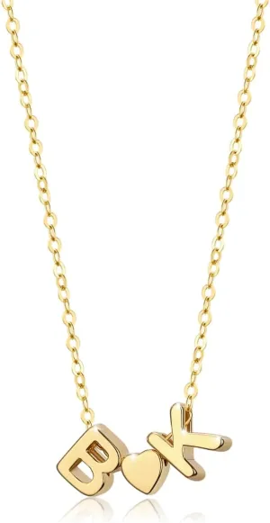 14K Gold Plated Heart Necklace with Adjustable Chain- Personalized initials and heart birthstones freely combined for Meaningful Gifts and Express Your Love