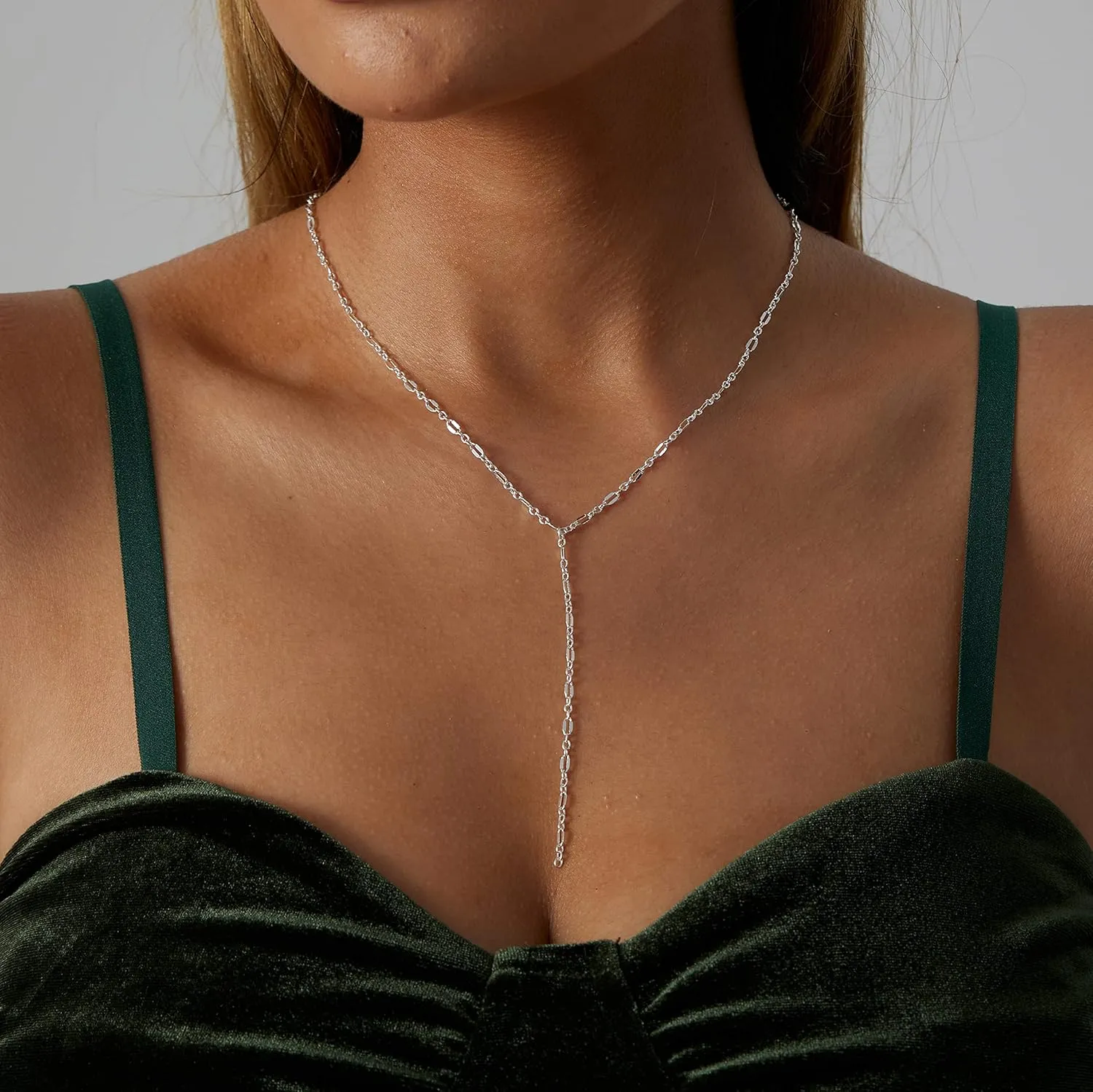 14K Gold Plated Lariat Necklace Dainty Long Gold Necklaces for Women Drop Y Necklace Cubic Zirconia Necklace Lip Chain Bar Bead Necklace Cute Jewelry
