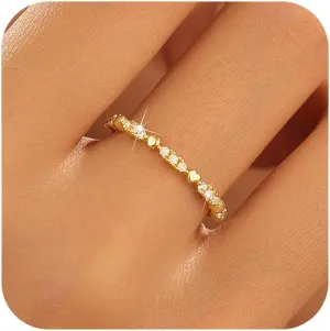 14K Gold Plated Love Heart Rings for Women 925 Sterling Silver Cute Heart Cubic Zirconia Stacking Ring Dainty Friendship Promise Rings Wedding Bridal Party Valentines Day Gifts for Her