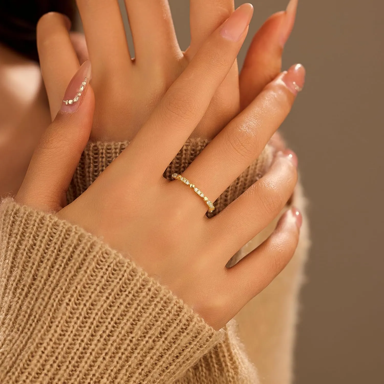 14K Gold Plated Love Heart Rings for Women 925 Sterling Silver Cute Heart Cubic Zirconia Stacking Ring Dainty Friendship Promise Rings Wedding Bridal Party Valentines Day Gifts for Her