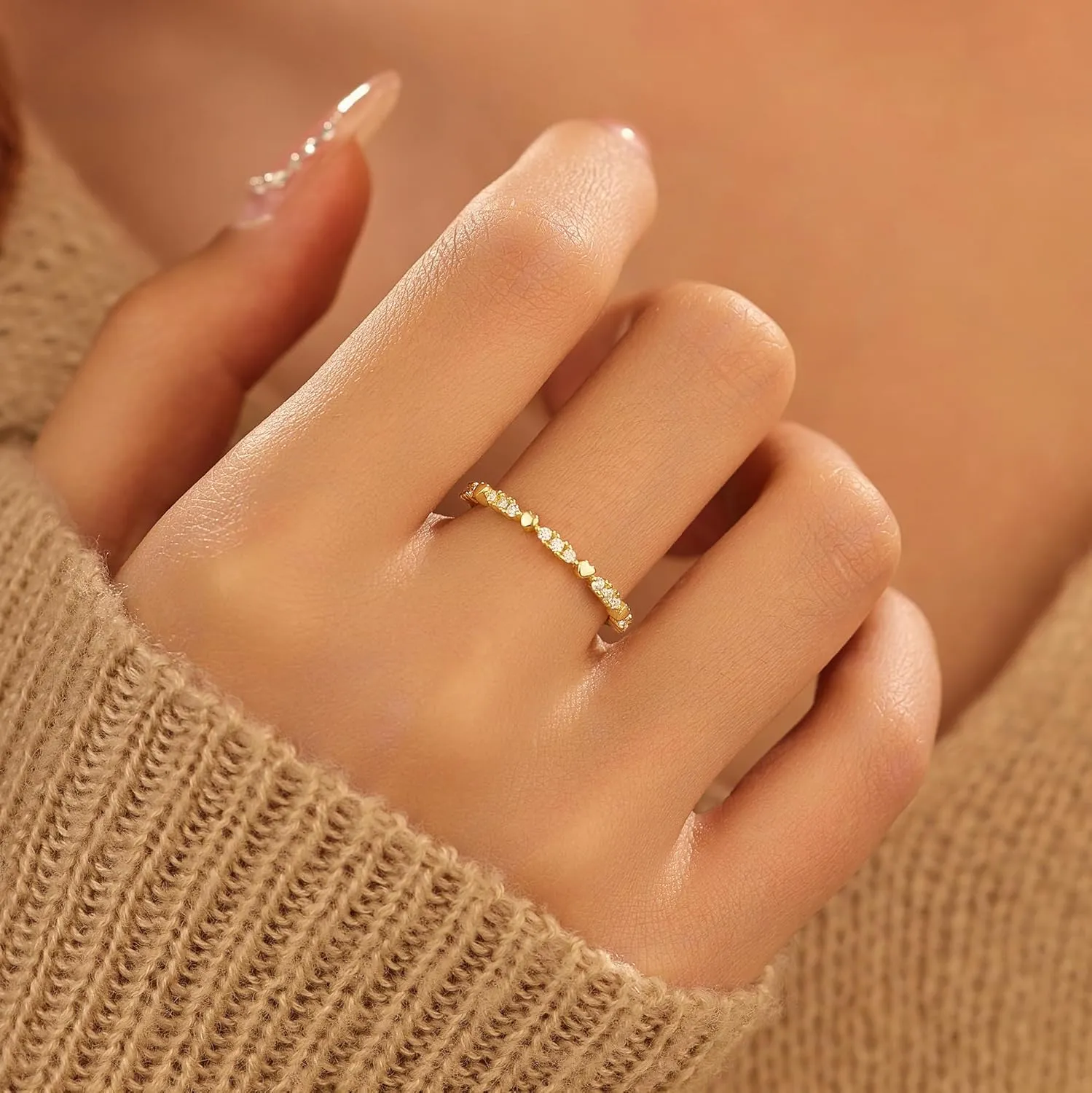 14K Gold Plated Love Heart Rings for Women 925 Sterling Silver Cute Heart Cubic Zirconia Stacking Ring Dainty Friendship Promise Rings Wedding Bridal Party Valentines Day Gifts for Her