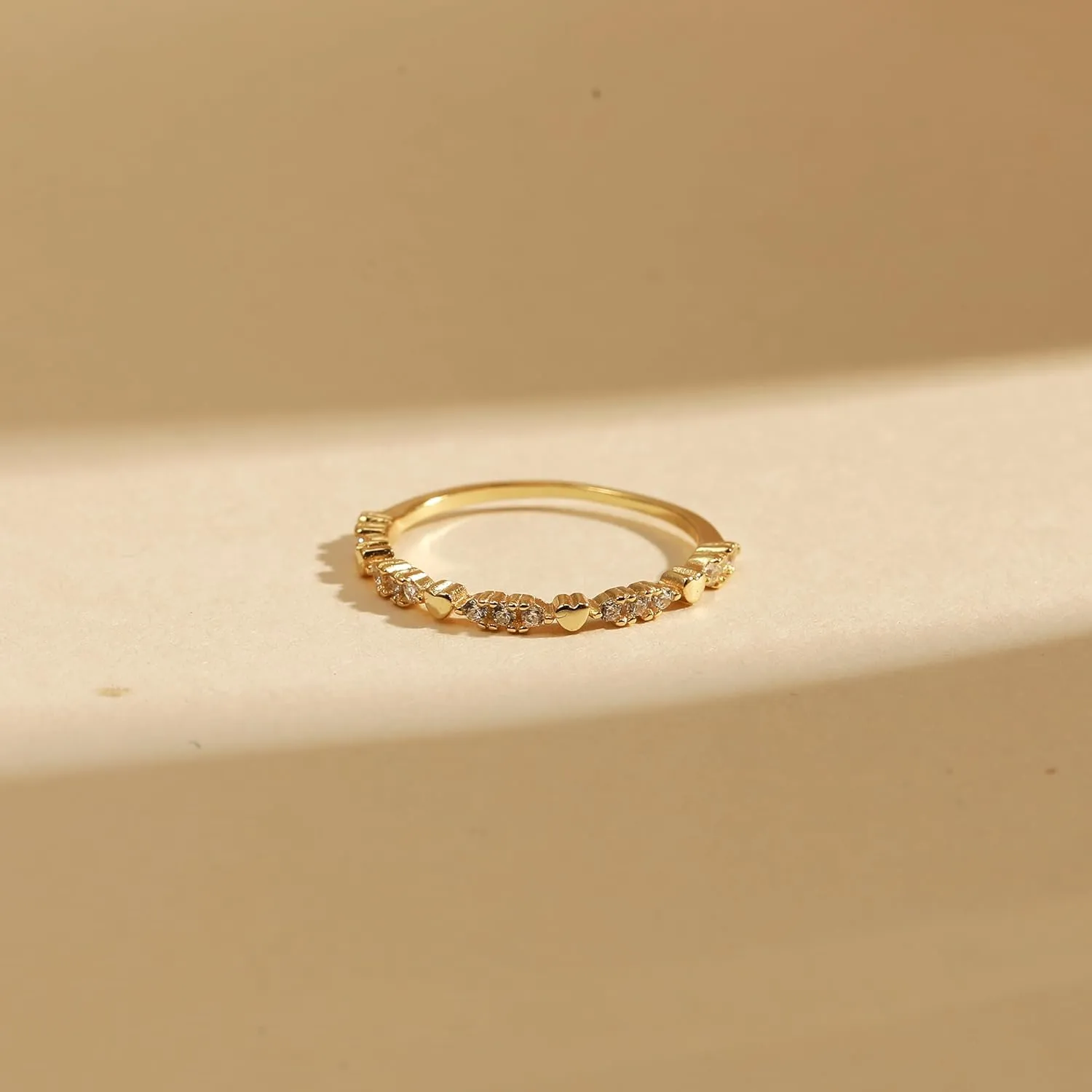 14K Gold Plated Love Heart Rings for Women 925 Sterling Silver Cute Heart Cubic Zirconia Stacking Ring Dainty Friendship Promise Rings Wedding Bridal Party Valentines Day Gifts for Her