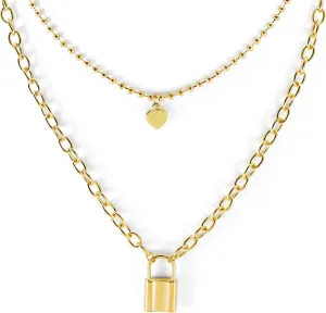 14K Gold Plated Pendant Heart & Lock Necklace for Women with Gift Box | Adjustable Chain, Minimalist, Tiny Dainty Heart & Lock Choker Necklaces