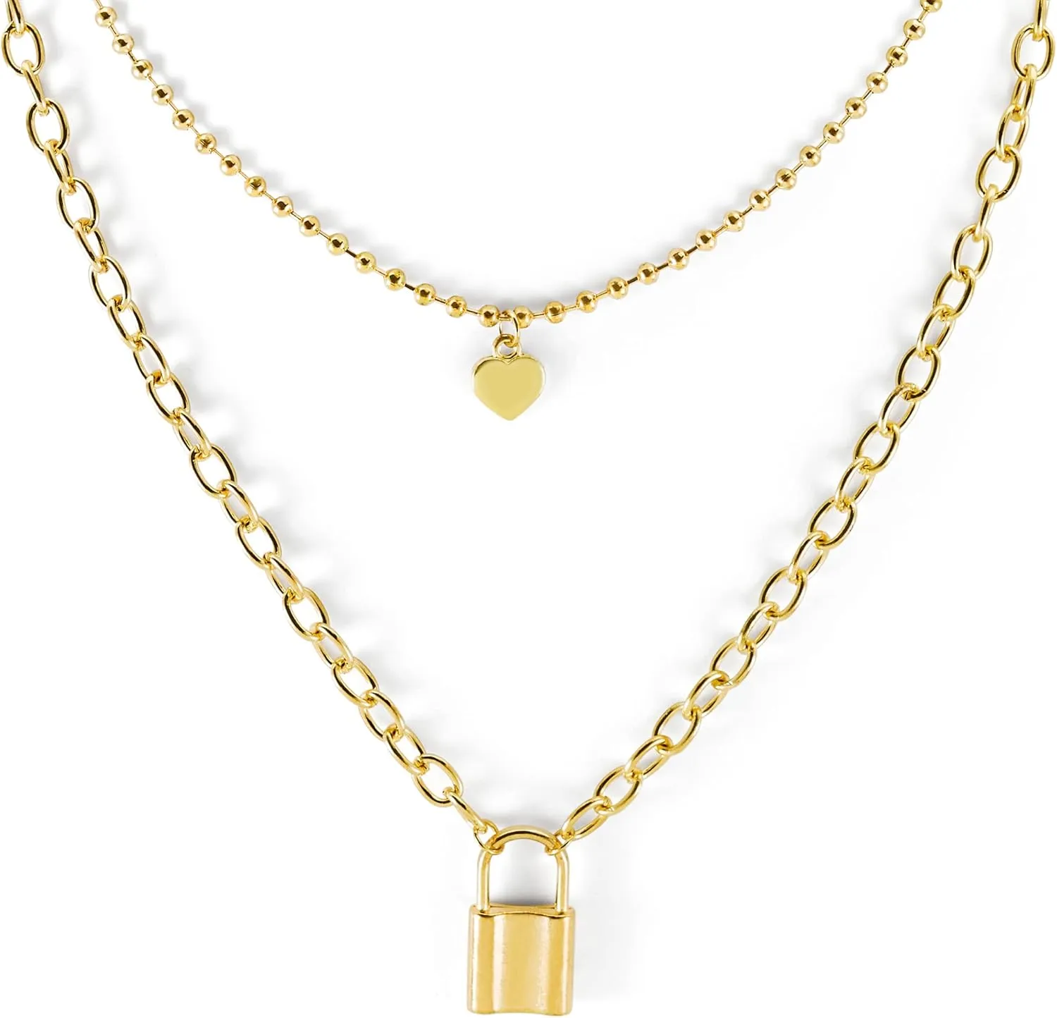 14K Gold Plated Pendant Heart & Lock Necklace for Women with Gift Box | Adjustable Chain, Minimalist, Tiny Dainty Heart & Lock Choker Necklaces