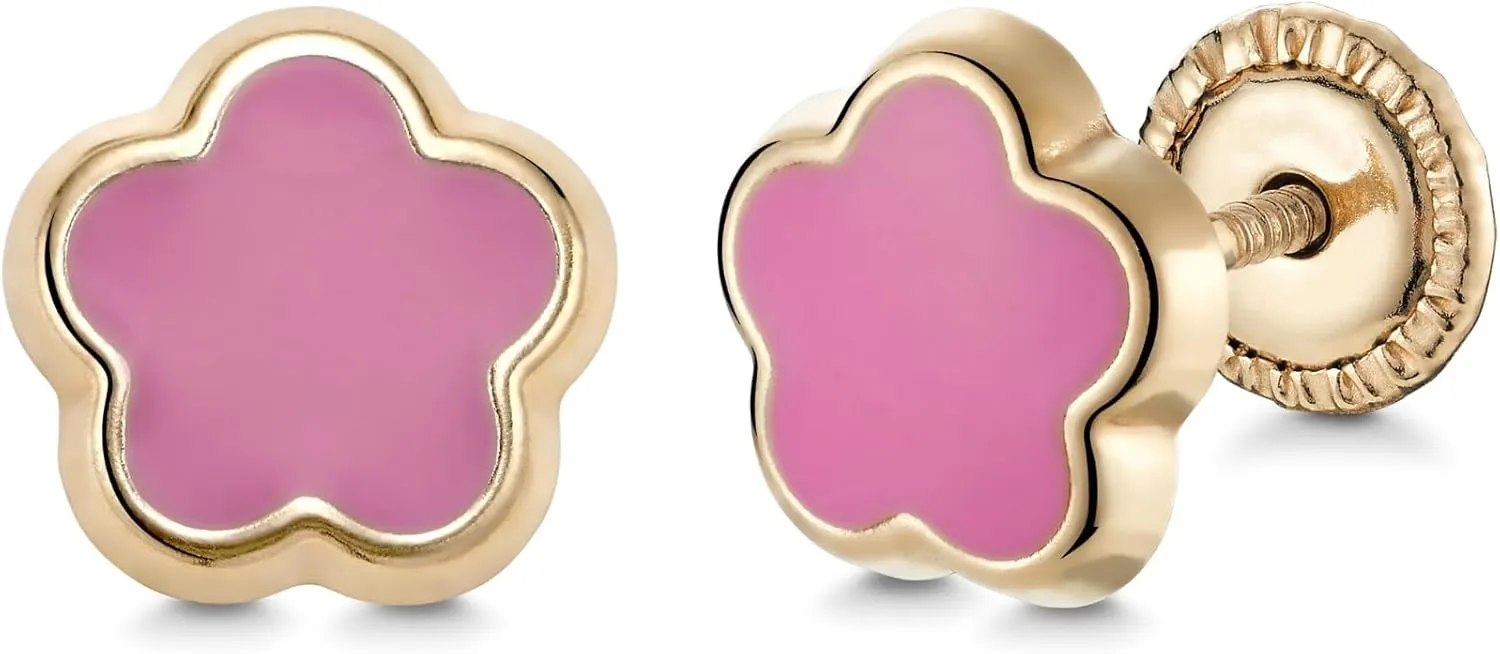 14k Gold Star Earrings for Girls Teens Color Enamel Safety Screwback Covered Back