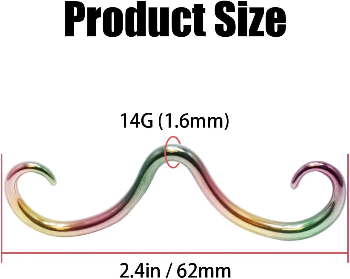 16G 14G Mustache Septum Ring PVD Plated Septum Mustache Nose Ring 316L Surgical Steel Piercing Jewelry for Women Men
