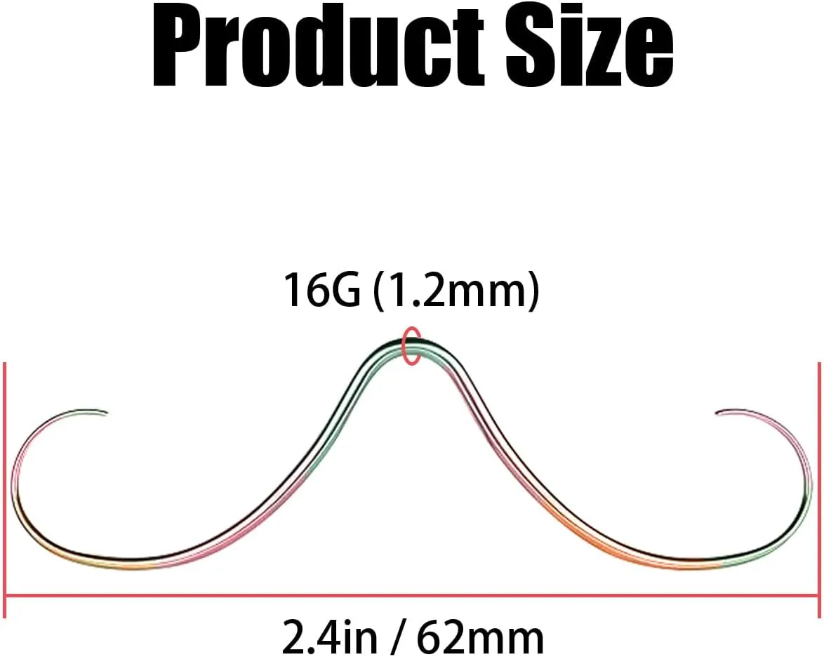 16G 14G Mustache Septum Ring PVD Plated Septum Mustache Nose Ring 316L Surgical Steel Piercing Jewelry for Women Men
