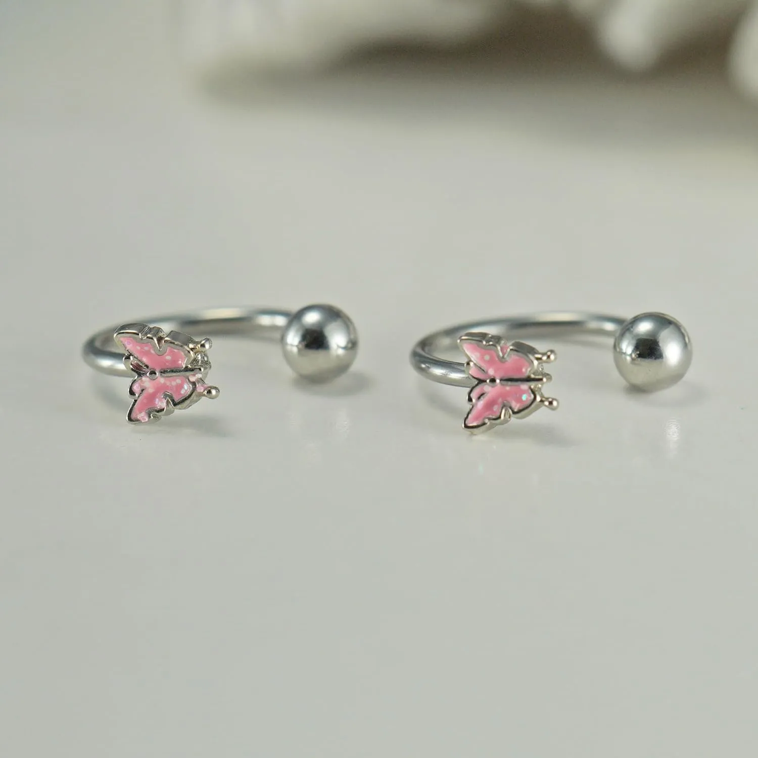 16G 2PCs Cute Pink Butterfly Lip Rings, Snake Bite Jewelry for Snake Bites Piecing, Horseshoe Labret Jewelry for Lip Piercing