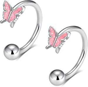 16G 2PCs Cute Pink Butterfly Lip Rings, Snake Bite Jewelry for Snake Bites Piecing, Horseshoe Labret Jewelry for Lip Piercing