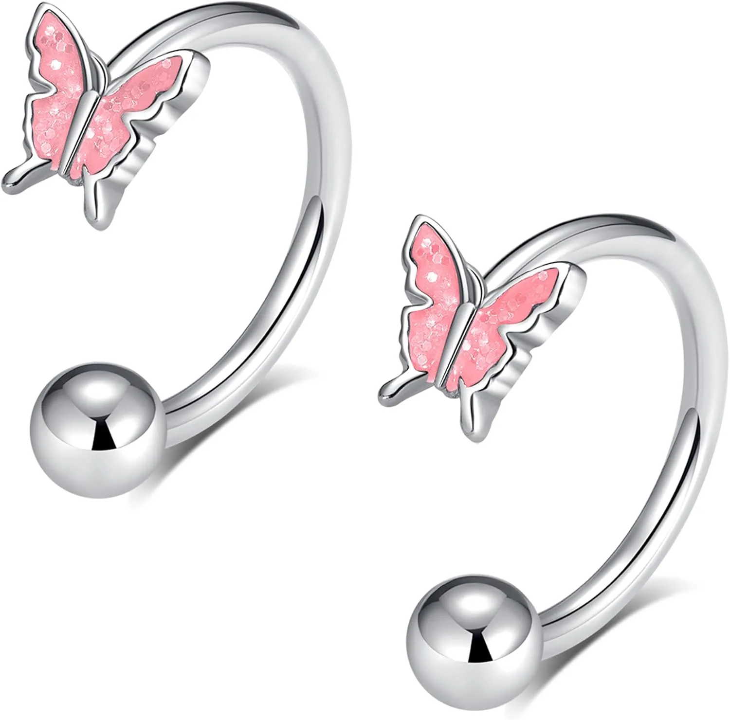 16G 2PCs Cute Pink Butterfly Lip Rings, Snake Bite Jewelry for Snake Bites Piecing, Horseshoe Labret Jewelry for Lip Piercing