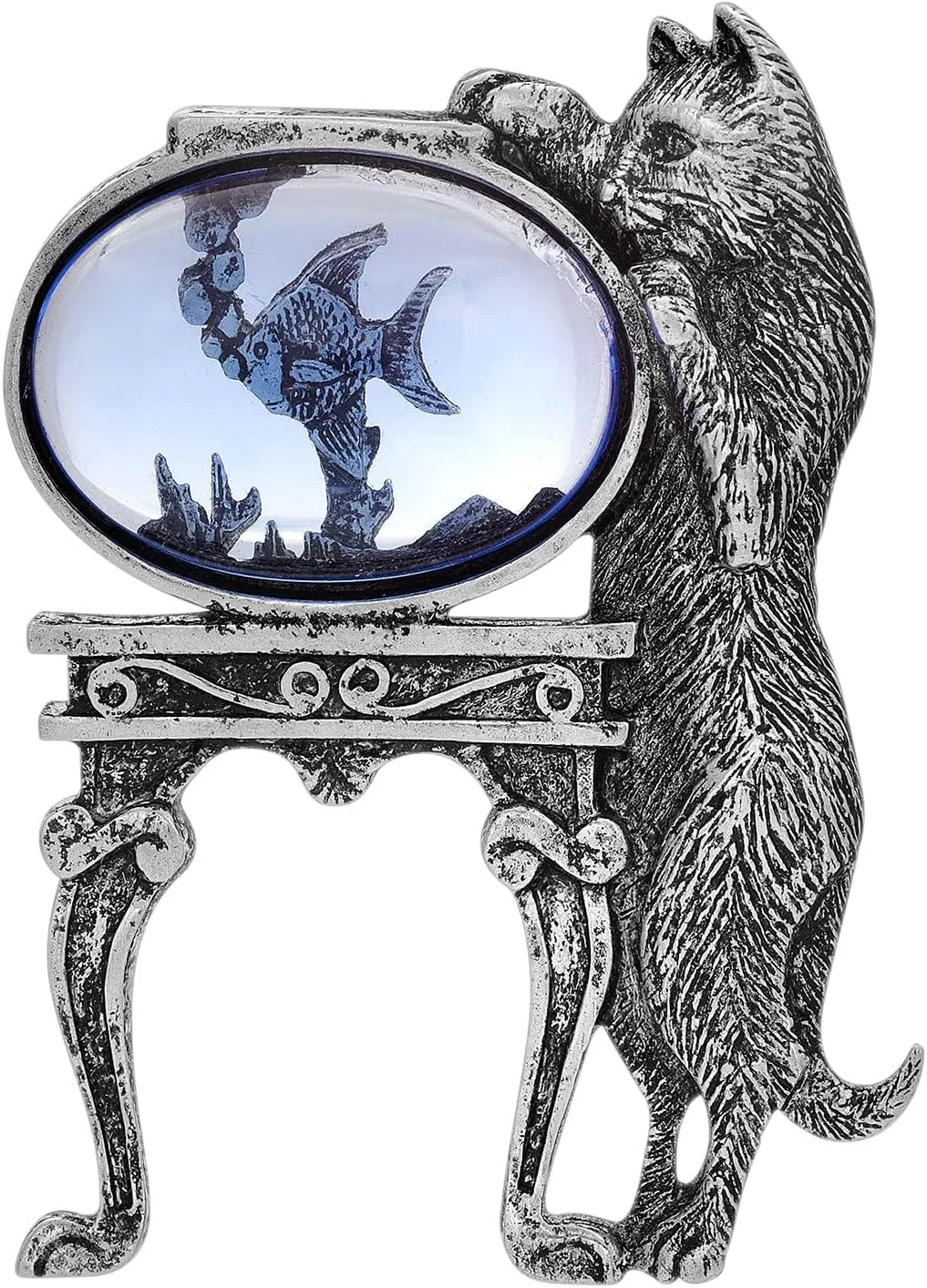 1928 Jewelry Curious Cat and Fishbowl Pin, Vintage Style Unique Kitty And Fish Animal Brooch, Great For Dresses, Scarves, Hats, Lapels, Blazers And Coats