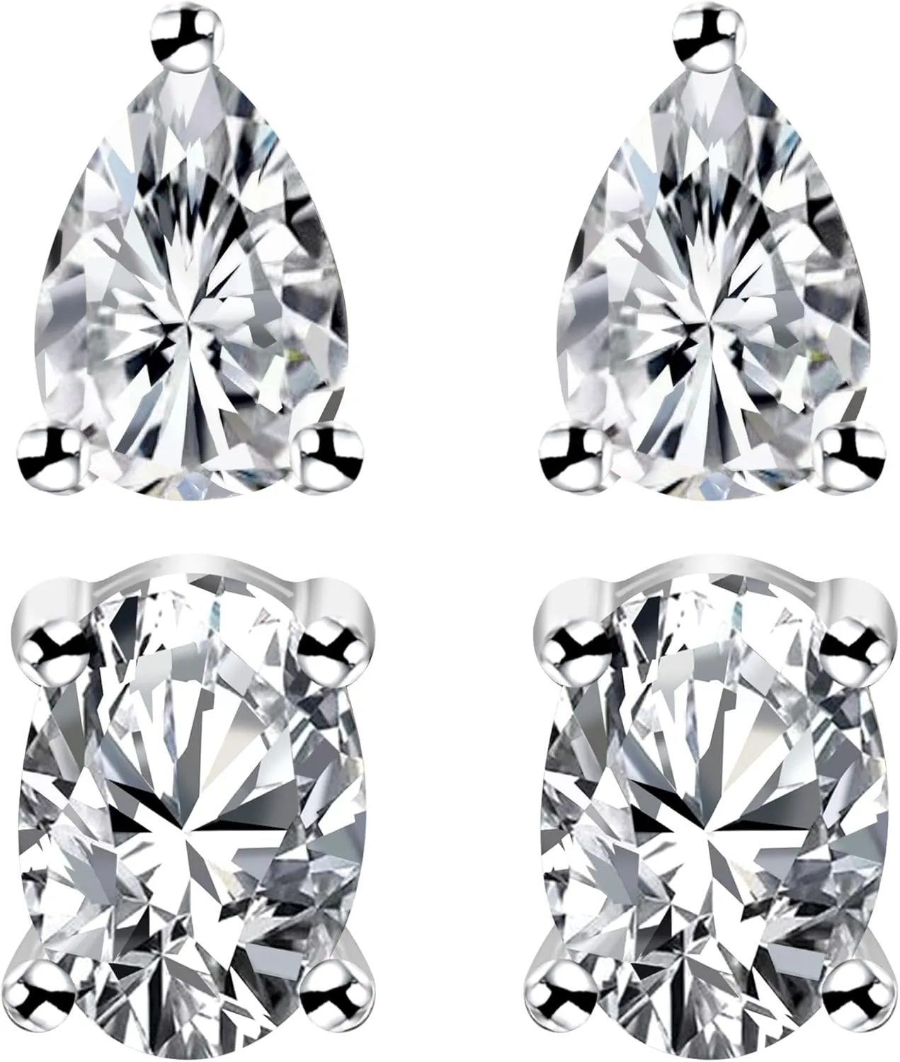 2 Pairs Women's Platinum Plated Earrings Hypoallergenic CZ Ear Stud Simulated Diamond Earrings Cubic Zirconia Ear Stud Anniversary Day for Lover
