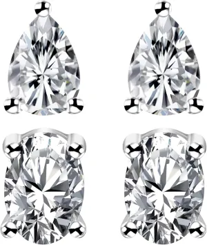 2 Pairs Women's Platinum Plated Earrings Hypoallergenic CZ Ear Stud Simulated Diamond Earrings Cubic Zirconia Ear Stud Anniversary Day for Lover