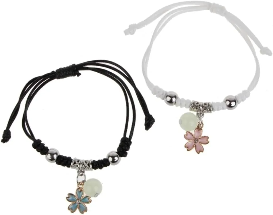 2 Pcs Luminously Bead Charm Braided Rope Bangles Couple Promise Bracelets Friendship Matching Bracelet Jewelry for Lover