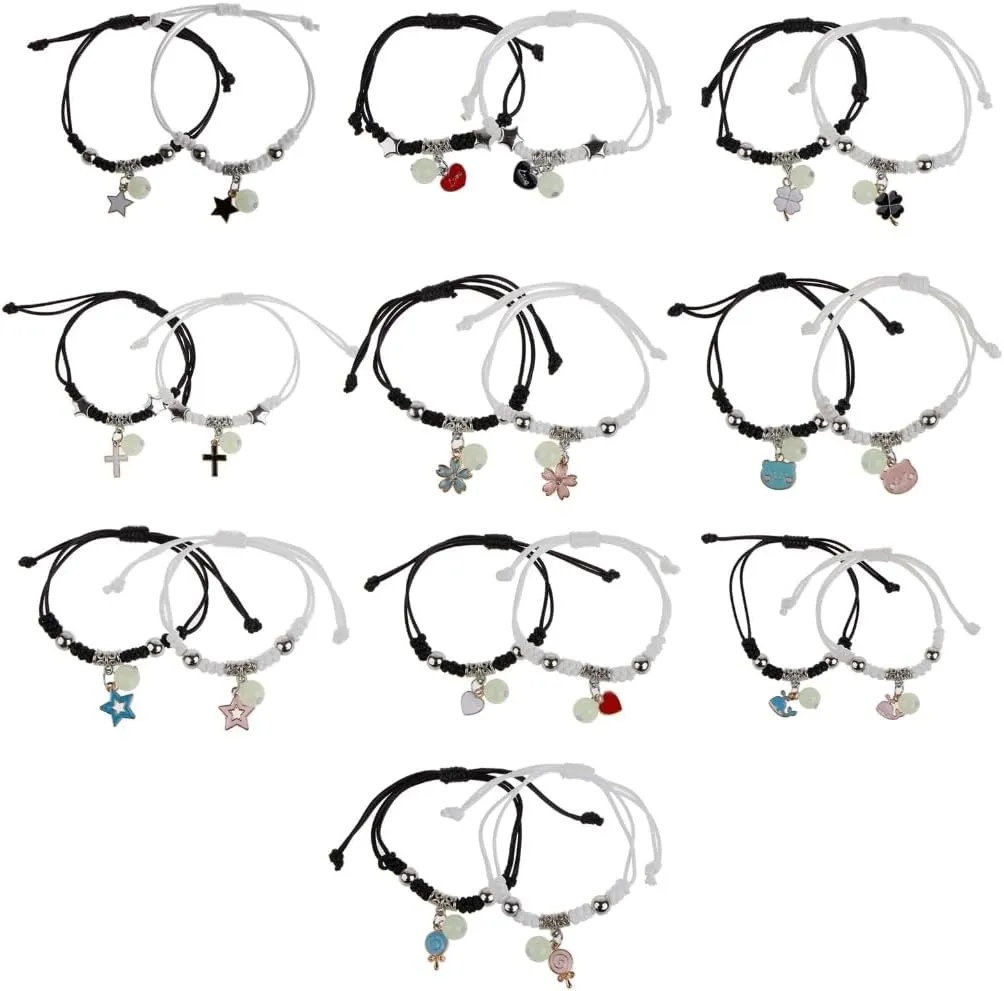 2 Pcs Luminously Bead Charm Braided Rope Bangles Couple Promise Bracelets Friendship Matching Bracelet Jewelry for Lover