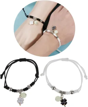 2 Pcs Luminously Bead Charm Braided Rope Bangles Couple Promise Bracelets Friendship Matching Bracelet Jewelry for Lover