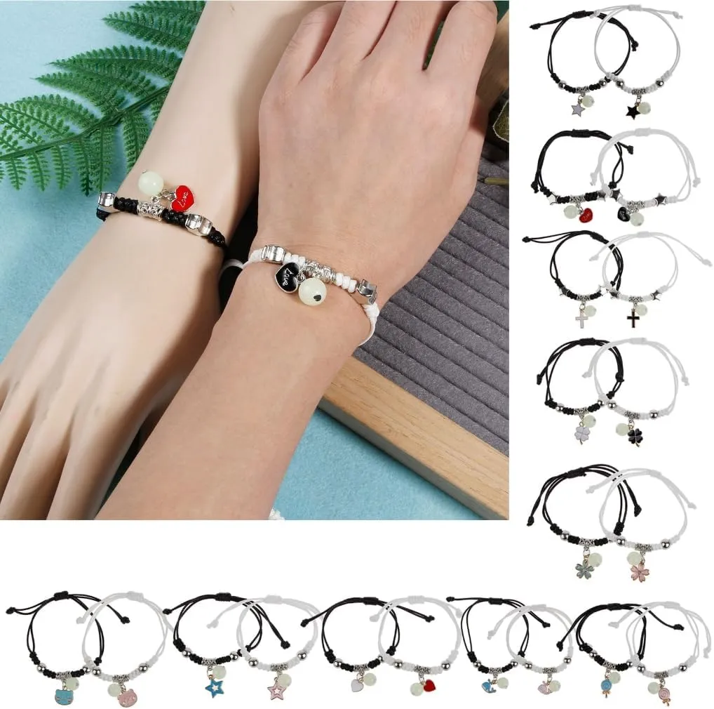 2 Pcs Luminously Bead Charm Braided Rope Bangles Couple Promise Bracelets Friendship Matching Bracelet Jewelry for Lover