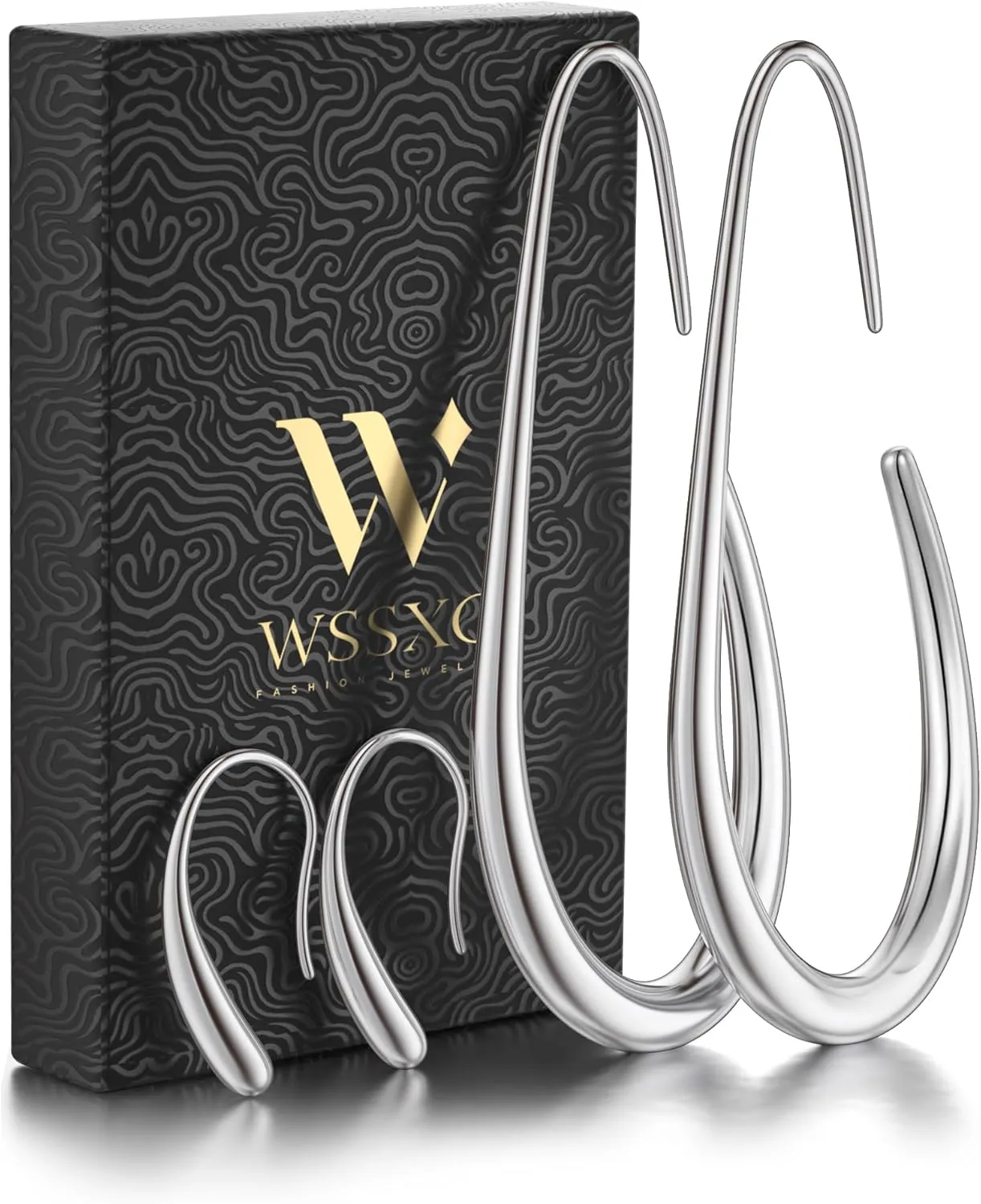 2Pairs Lightweight Teardrop Hoop Earrings for Women - 18k Gold Plated Large Small Size Oval Pull Through Hoop Earrings Teen Gift High Polished Statement Jewelry for Women
