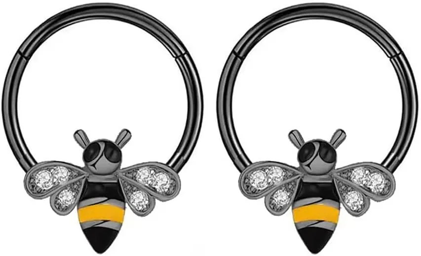 2Pcs 16G Bee Nose Septum Rings for Women Stainless Steel Septum Jewelry Nose Rings Hoop Cartilage Conch Helix Earrings Body Piercing Jewelry