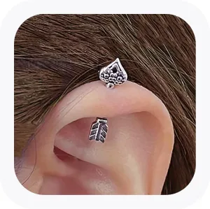 2Pcs 16G Heart Cartilage Earrings, Surgical Steel Stud Helix Earrings for Helix Piercing, Cartilage Piercing Studs