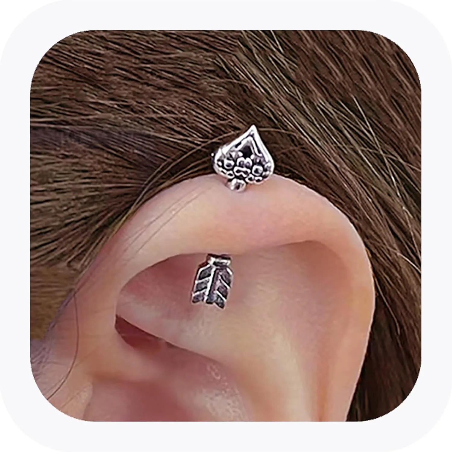 2Pcs 16G Heart Cartilage Earrings, Surgical Steel Stud Helix Earrings for Helix Piercing, Cartilage Piercing Studs