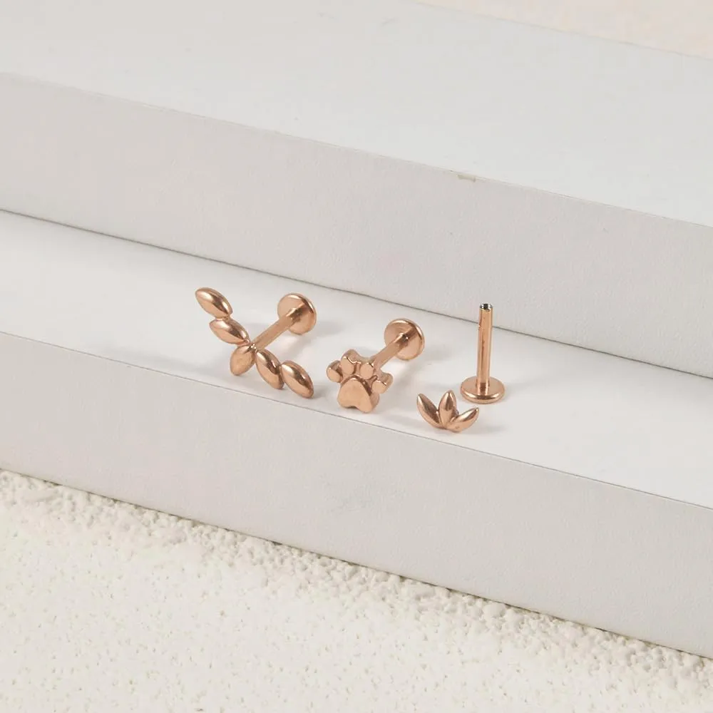 2Pcs 16G Stainless Steel Paw Cartilage Stud Earrings for Women Paw Print Flat Back Earrings Studs Labret Monroe Lip Rings Conch Helix Tragus Piercing Jewelry