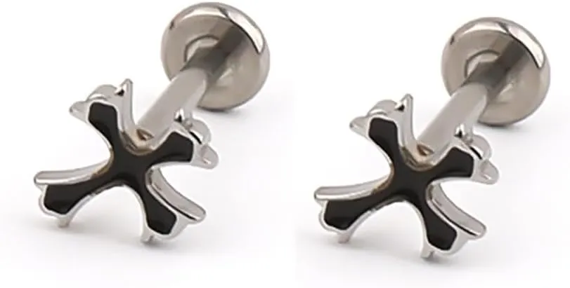 2Pcs 20G Black Cross Lip Rings Stainless Steel Lip Studs Labret Monroe Medusa Piercing Jewelry Cartilage Earrings for Women Men