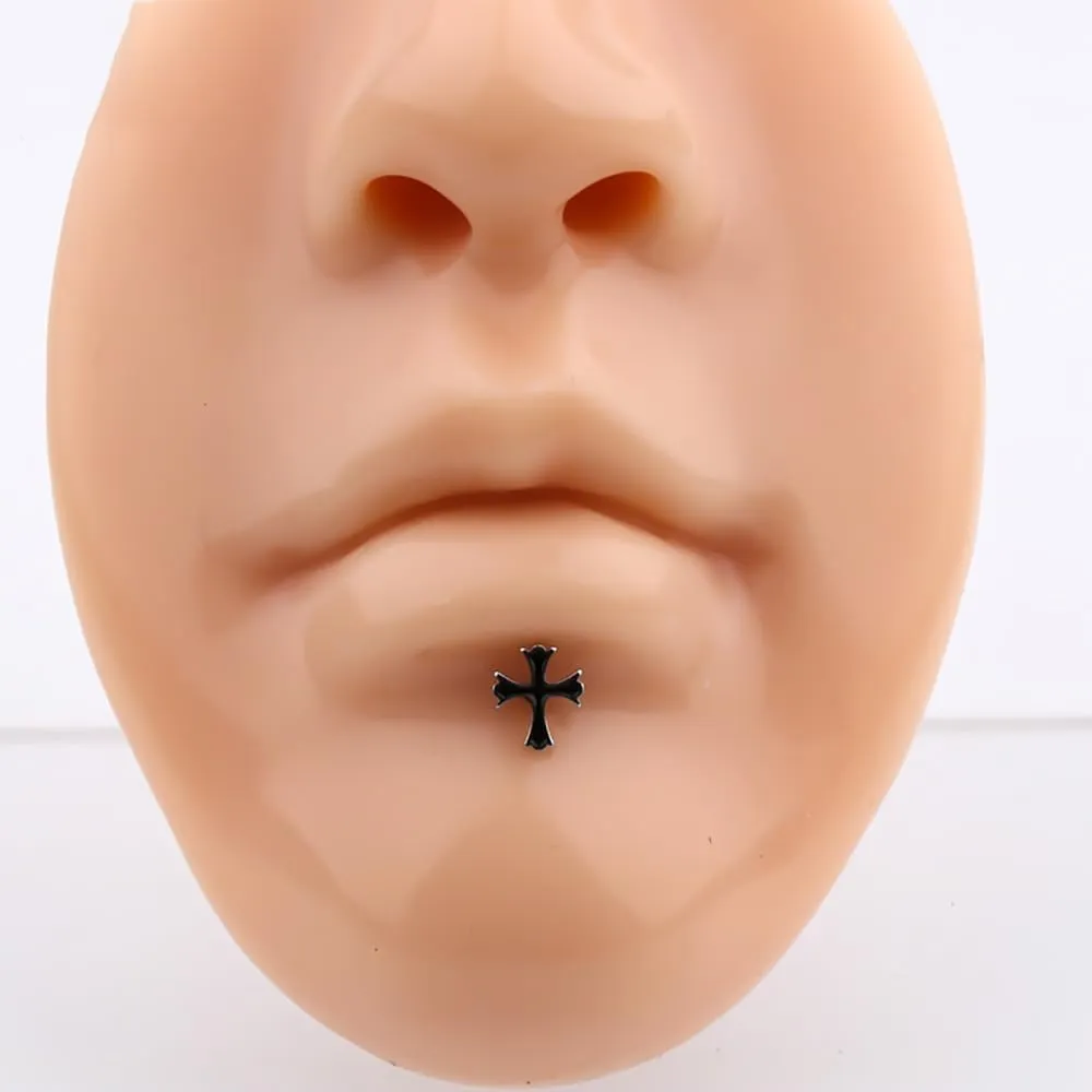 2Pcs 20G Black Cross Lip Rings Stainless Steel Lip Studs Labret Monroe Medusa Piercing Jewelry Cartilage Earrings for Women Men