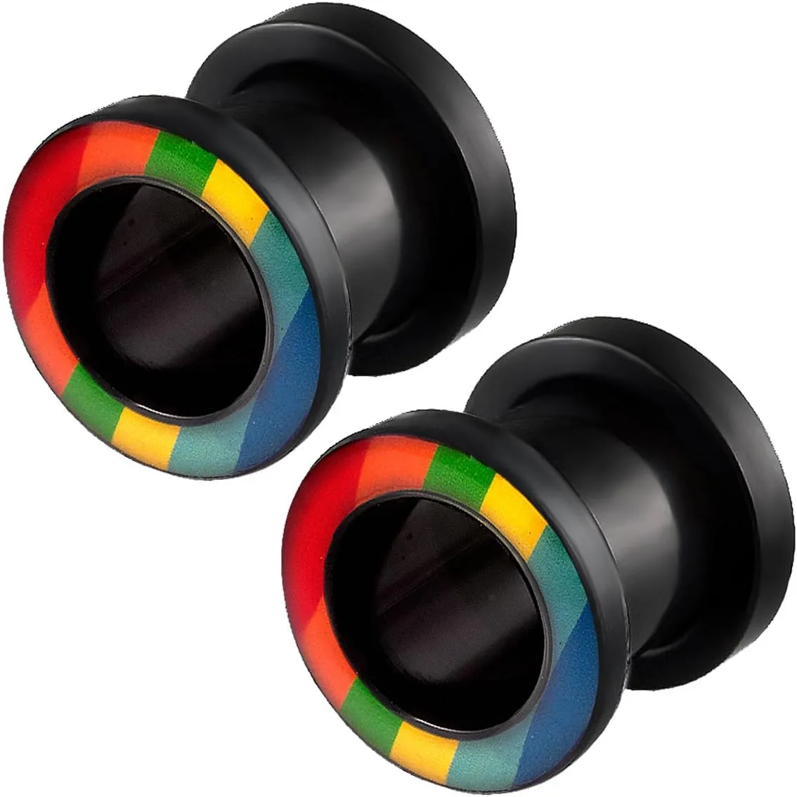 2pcs Ear Flesh Tunnels Screw Fit Expander Rainbow Stretcher Gauge Plugs Earrings Black Acrylic Pick Size
