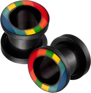 2pcs Ear Flesh Tunnels Screw Fit Expander Rainbow Stretcher Gauge Plugs Earrings Black Acrylic Pick Size
