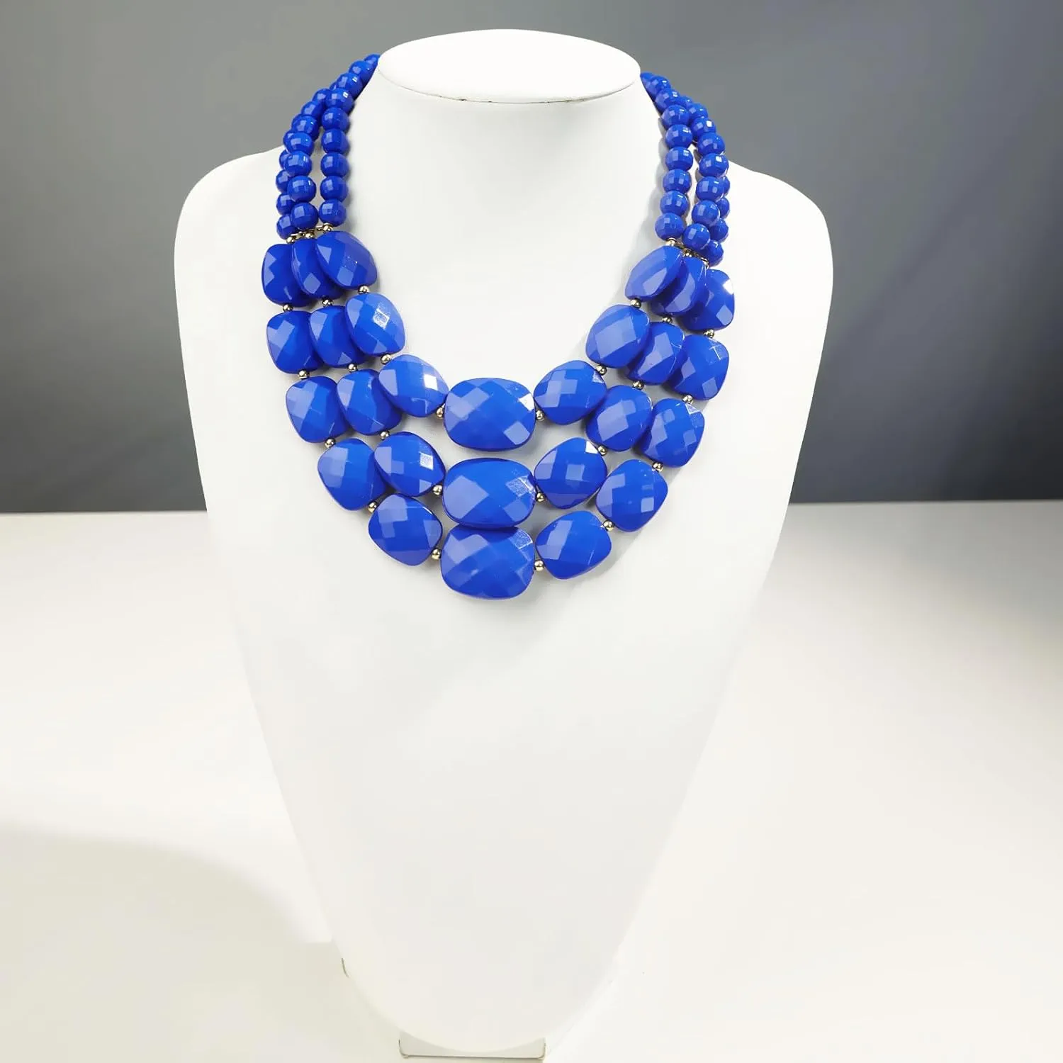3 Layer Beaded Statement Chunky Necklaces and Earrings Set, Handmade Jewelry Set for Women, African Tribal Costume Collar Necklace