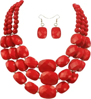 3 Layer Beaded Statement Chunky Necklaces and Earrings Set, Handmade Jewelry Set for Women, African Tribal Costume Collar Necklace