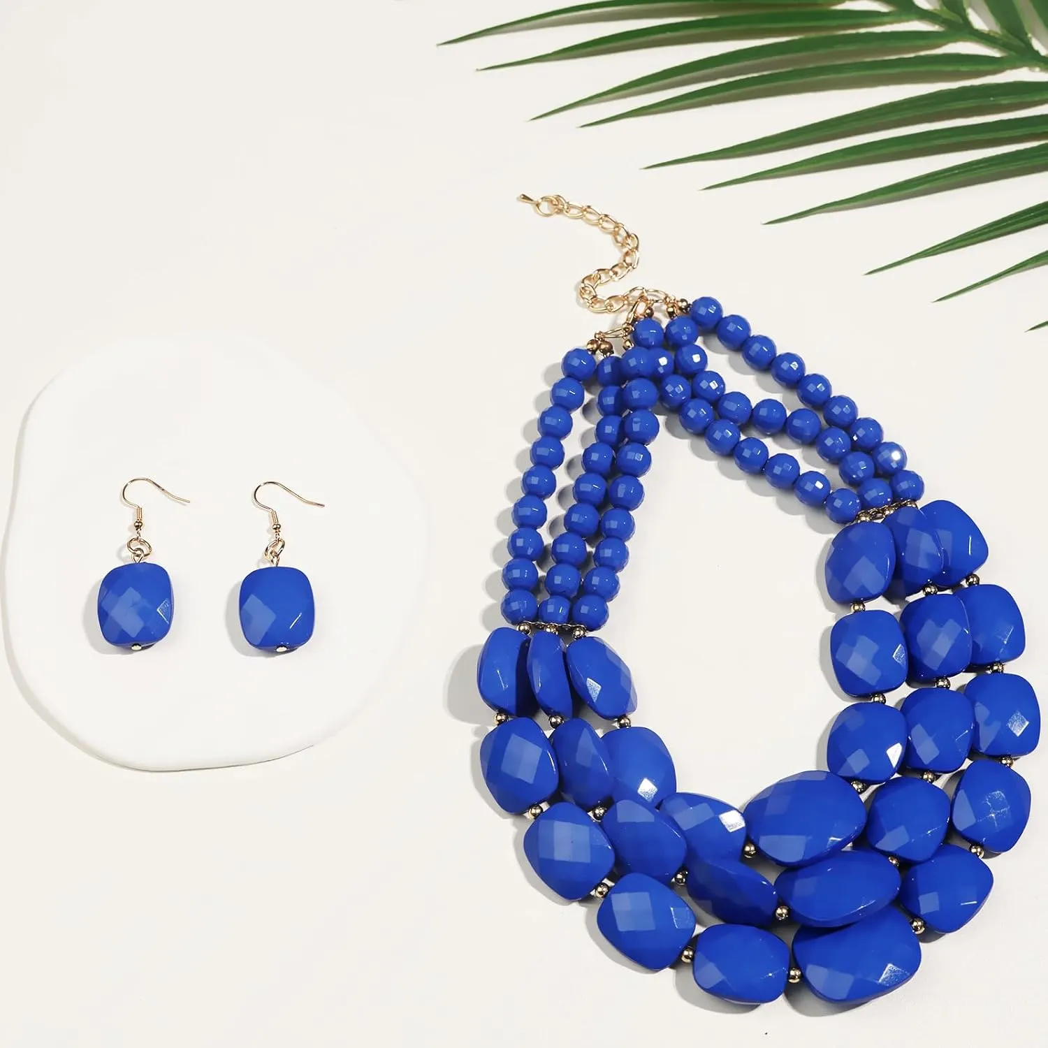 3 Layer Beaded Statement Chunky Necklaces and Earrings Set, Handmade Jewelry Set for Women, African Tribal Costume Collar Necklace