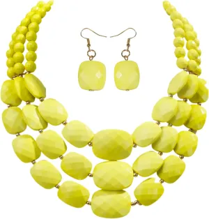 3 Layer Beaded Statement Chunky Necklaces and Earrings Set, Handmade Jewelry Set for Women, African Tribal Costume Collar Necklace