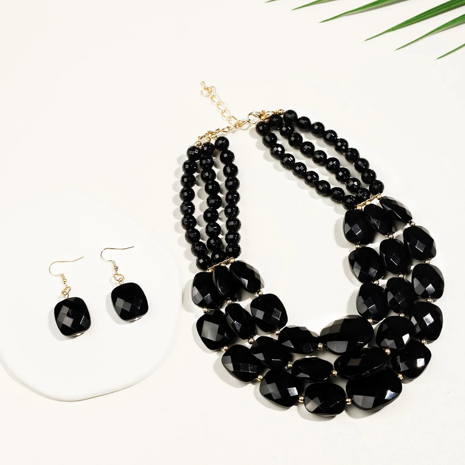 3 Layer Beaded Statement Chunky Necklaces and Earrings Set, Handmade Jewelry Set for Women, African Tribal Costume Collar Necklace