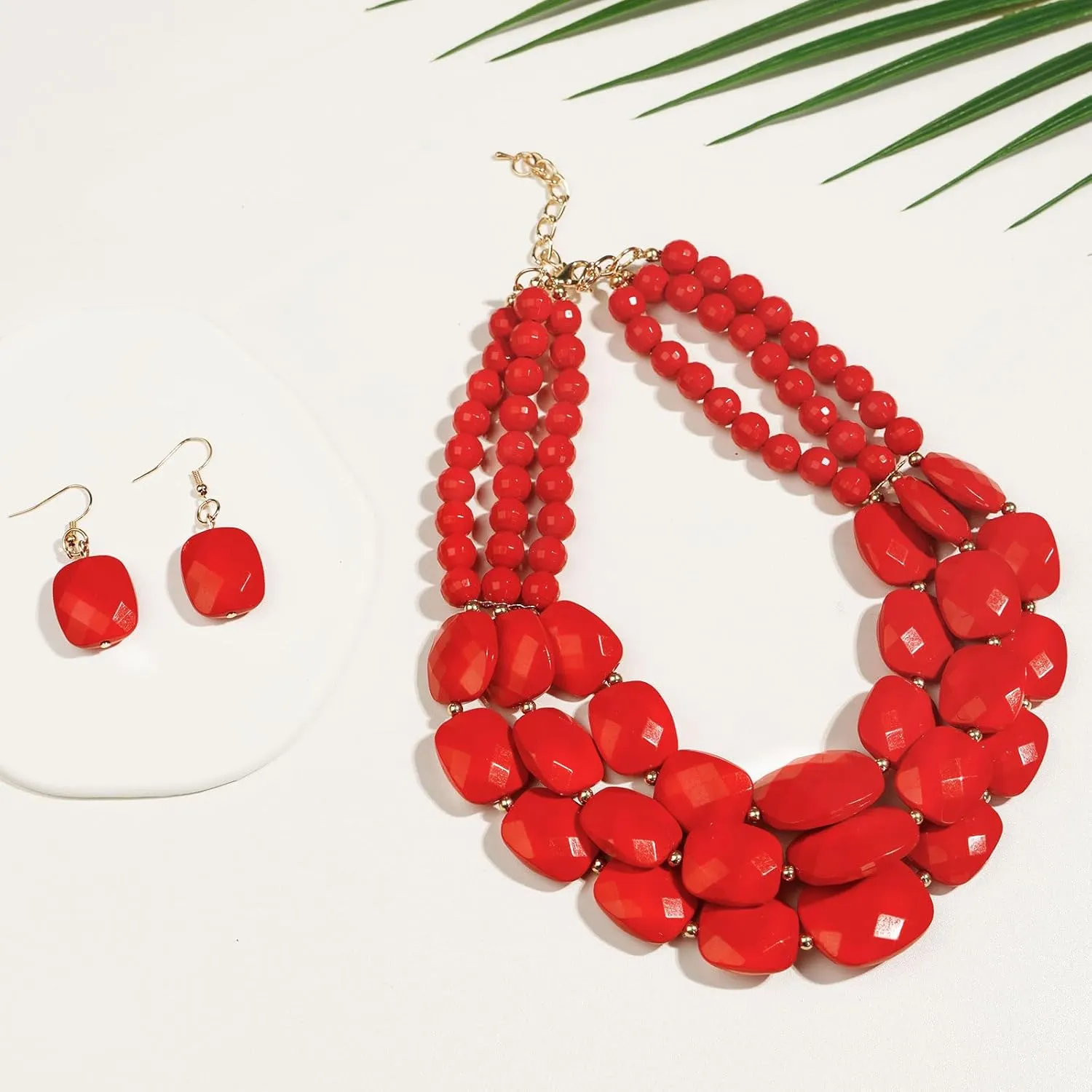 3 Layer Beaded Statement Chunky Necklaces and Earrings Set, Handmade Jewelry Set for Women, African Tribal Costume Collar Necklace