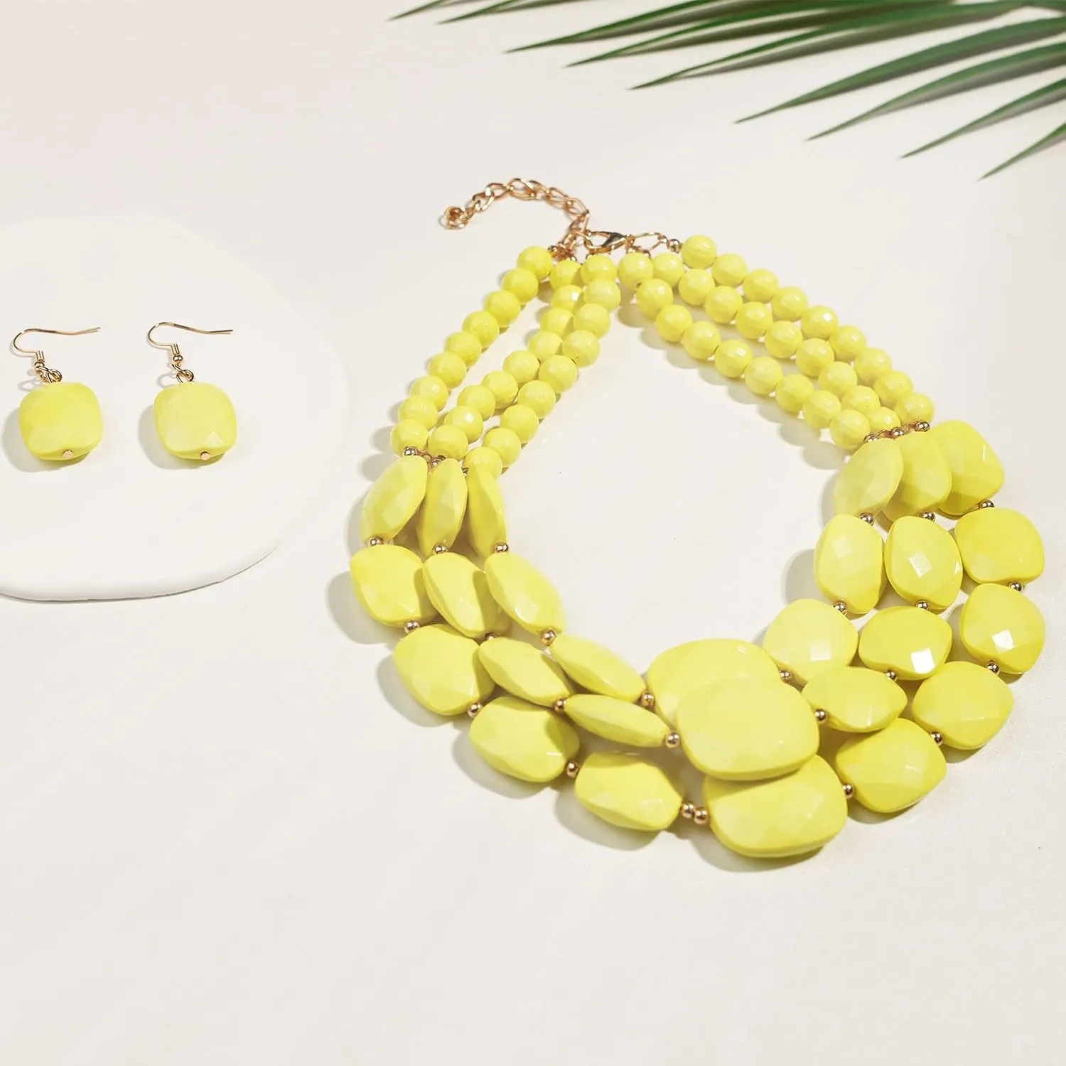3 Layer Beaded Statement Chunky Necklaces and Earrings Set, Handmade Jewelry Set for Women, African Tribal Costume Collar Necklace